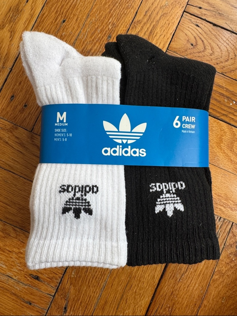 adidas Black & White Crew Socks 6-Pack - Trefoil Logo - Picture 2 of 4